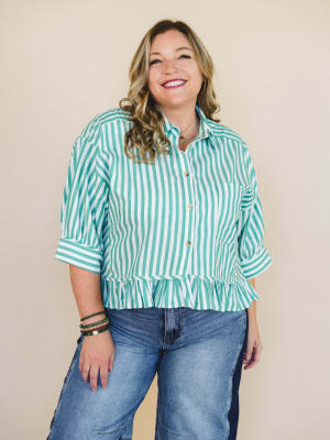 Go Time Blouse - Ivory Green L / Ivory Green