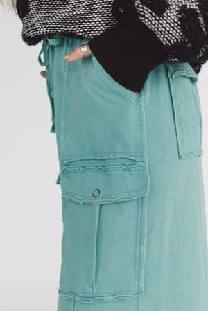 side view of Game On Cargo Wide Leg Pant in Green