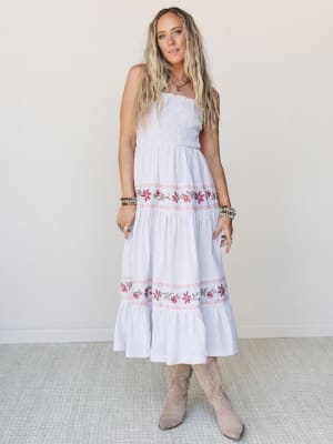 Garden Nomad Embroidered Dress - Off White Taupe S / Off White Taupe