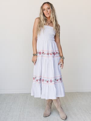 Garden Nomad Embroidered Dress - Off White Taupe S / Off White Taupe