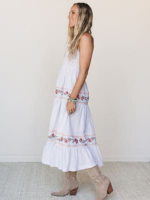 Garden Nomad Embroidered Dress - Off White Taupe S / Off White Taupe