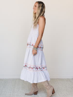 Garden Nomad Embroidered Dress - Off White Taupe S / Off White Taupe