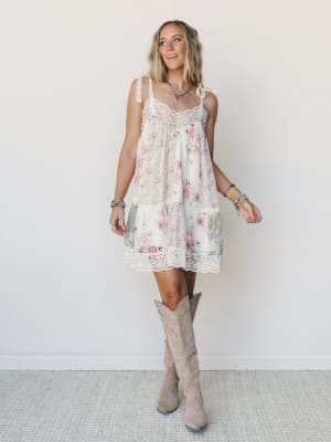 Floral Dance Dress - Beige Multi S / Beige Multi