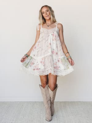 Floral Dance Dress - Beige Multi S / Beige Multi