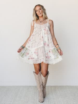 Floral Dance Dress - Beige Multi S / Beige Multi