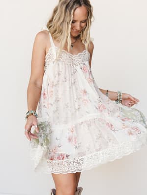 Floral Dance Dress - Beige Multi S / Beige Multi