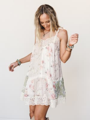 Floral Dance Dress - Beige Multi S / Beige Multi