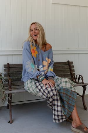 good-mood-flower-print-sweater-blue/Blue