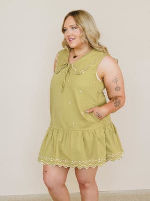 Sweet Pea Collared Dress - Lemon Grass L / Lemon Grass