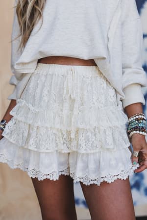 antoinette-boho-ruffle-shorts-cream/Cream