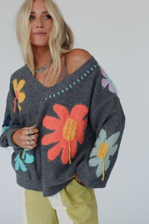 Good Mood Flower Print Sweater: undefined