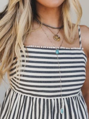 Freya Striped Ruffle Trim Two Piece Set - Dark Navy L / Dark Navy