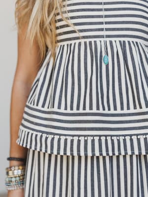 Freya Striped Ruffle Trim Two Piece Set - Dark Navy L / Dark Navy