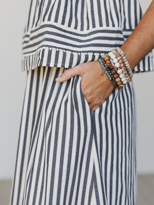 Freya Striped Ruffle Trim Two Piece Set - Dark Navy L / Dark Navy