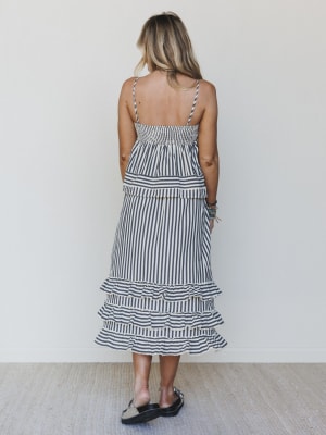 Freya Striped Ruffle Trim Two Piece Set - Dark Navy L / Dark Navy