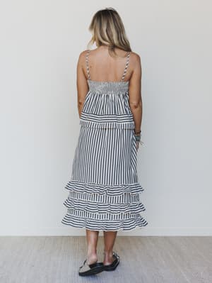 Freya Striped Ruffle Trim Two Piece Set - Dark Navy L / Dark Navy