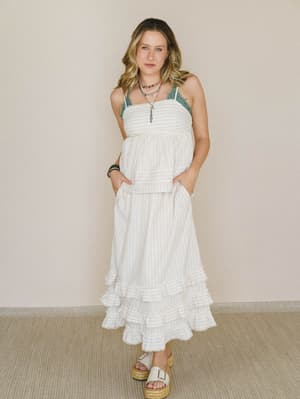 Freya Striped Ruffle Trim 2-Piece Set - Latte L / Latte