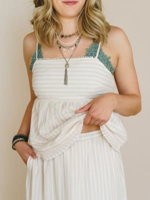 Freya Striped Ruffle Trim 2-Piece Set - Latte L / Latte