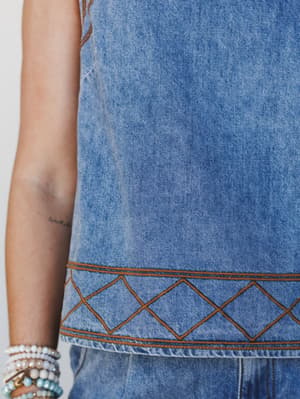 Gotta Run Denim Embroidered Set - Drift Blue