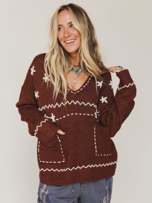 Chai Embroidered Knit Sweater: undefined