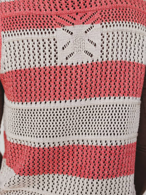 Wave Line Knit Vest - Coral Red L / Coral Red