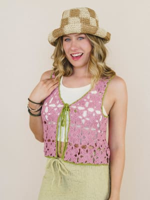 Island Awaits Crochet Vest - Strawberry XL / Strawberry