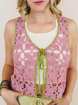 Island Awaits Crochet Vest - Strawberry XL / Strawberry