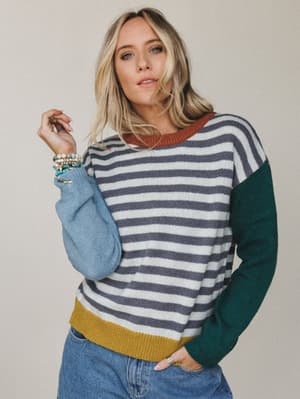 Cliffside Striped Sweater: Grey