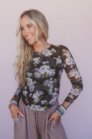 heidi-floral-mesh-top-charcoal/Gray