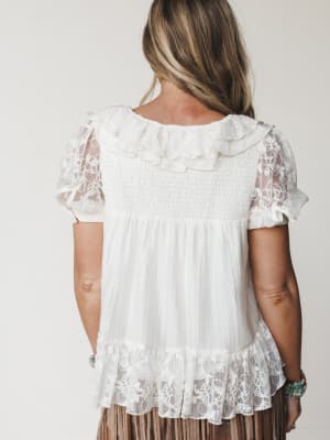 Lace Flower Blouse - Cream S / Cream