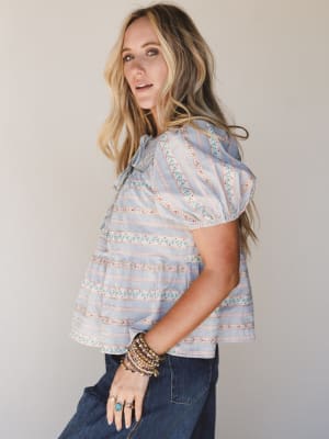 Vintage Lily Balloon Sleeve Blouse - Light Blue L / Light Blue