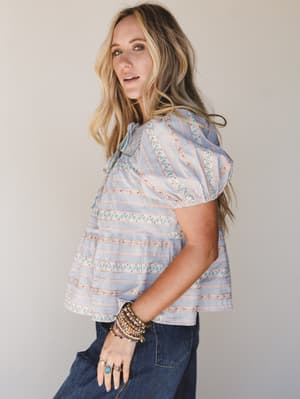 Vintage Lily Balloon Sleeve Blouse - Light Blue L / Light Blue