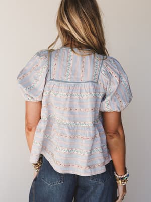 Vintage Lily Balloon Sleeve Blouse - Light Blue L / Light Blue