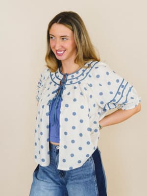 Cindy Polka Dot Blouse - Dusty Blue L / Dusty Blue