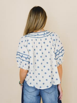 Cindy Polka Dot Blouse - Dusty Blue L / Dusty Blue