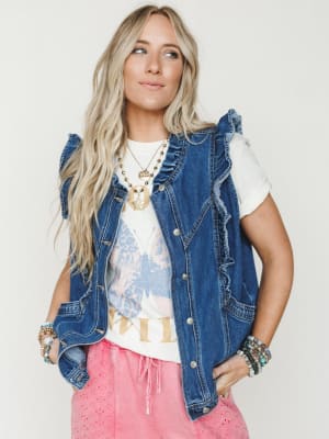 Ruffle Rebel Denim Vest - Denim L / Denim