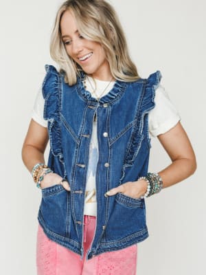 Ruffle Rebel Denim Vest - Denim L / Denim