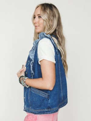 Ruffle Rebel Denim Vest - Denim L / Denim