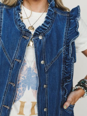 Ruffle Rebel Denim Vest - Denim L / Denim