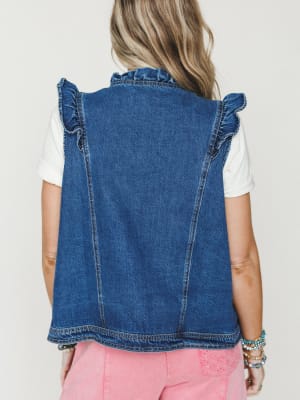 Ruffle Rebel Denim Vest - Denim L / Denim