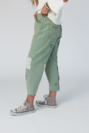 offshore-patchwork-detail-pants-light-green/Light Green