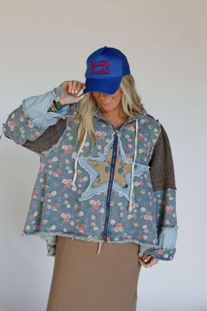 Starlit Petals Hoodie Denim Boho Jacket from Three Bird Nest