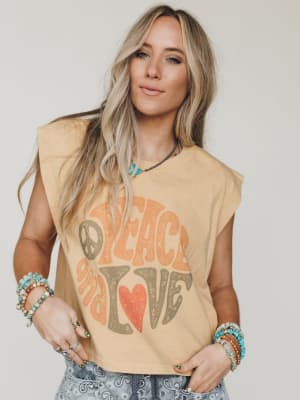 The Nest Groovy Love Graphic Tee - Faded Mustard S/M / Faded Mustard