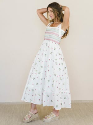 Santorini Embroidered Dress - Off White L / Off White