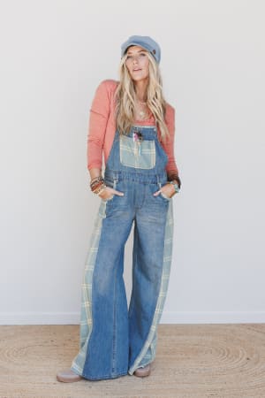 So Fine Contrast Denim Overalls: undefined