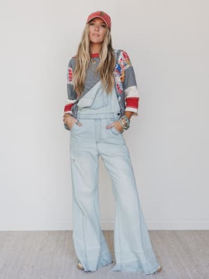 Milly Distressed Hem Wide Leg Overall: undefined