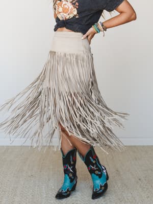 Swayed West Fringe Skirt: undefined