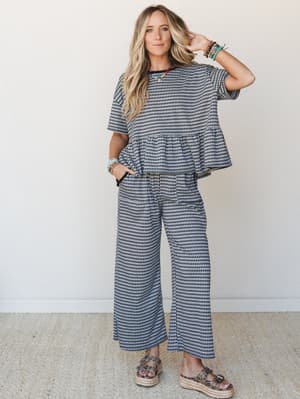 The Nest Simple Moments Gingham Pant Set: undefined