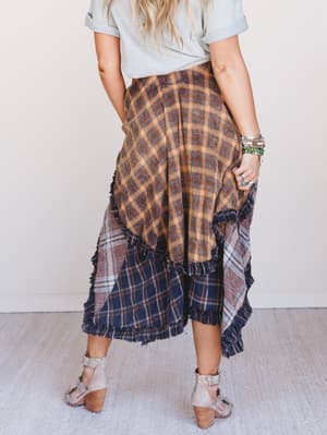 back view of Sand Dancer Plaid Skirt in Navy