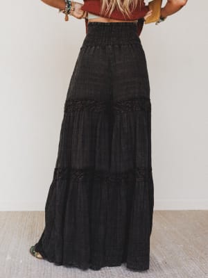 Farrah Flower Wide Leg Pants - Black XL / Black